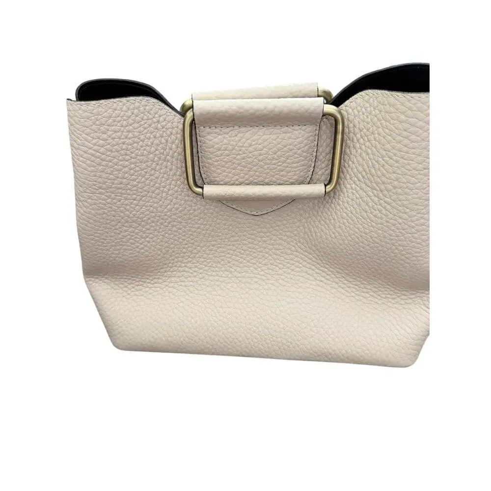 Isadora Handbag White Pebbled Italian Leather Top Metal Handle Bag